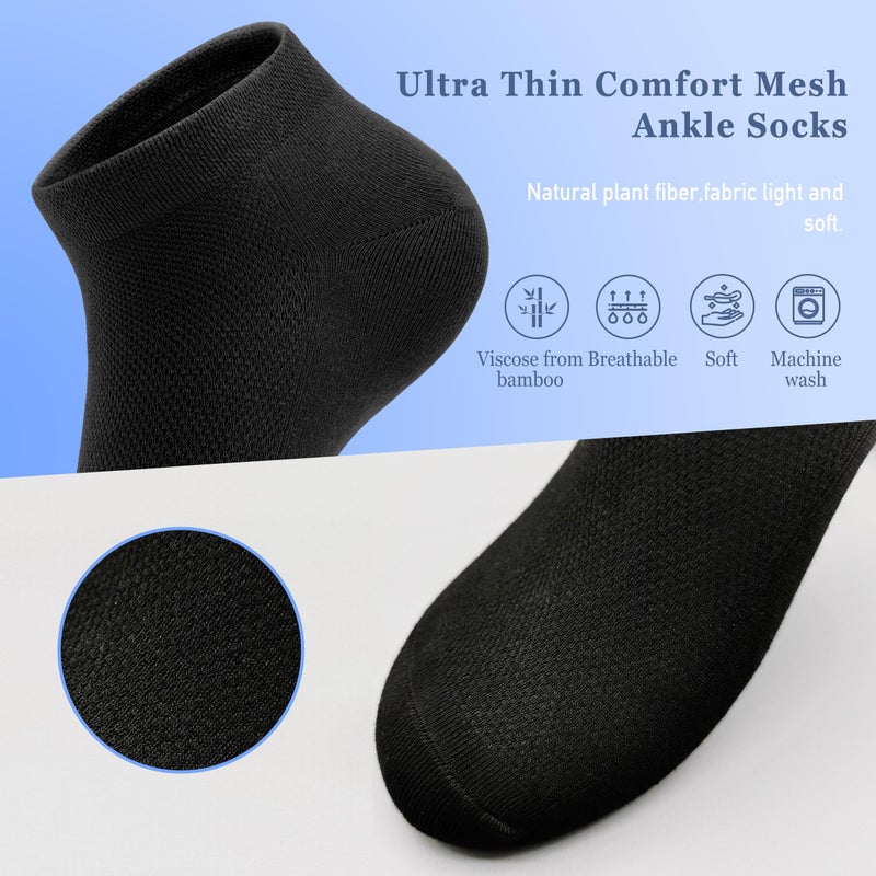 SERISIMPLE Women Ankle Soft Ultra Thin Mesh Beathable Viscose Bamboo Anti Odor Summer Cool Socks Low Cut Sock 5 Pairs,4-8/9-11 (Black, Large) - Image 4